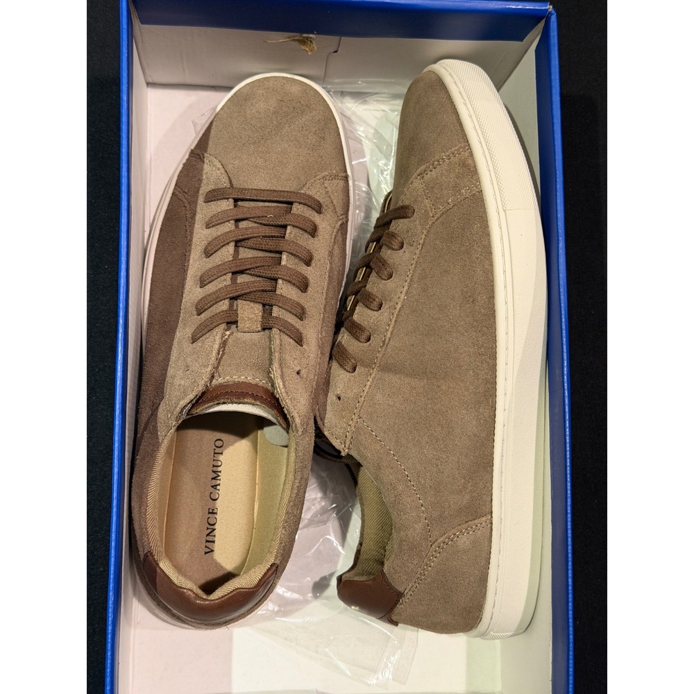 Vince Camuto Mens Suede Low Top Sneakers Tan Brown Lace Up Casual Shoes